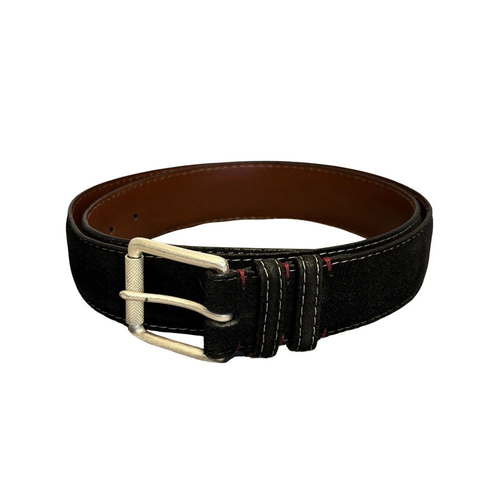 Torino European Sueded Calfskin Belt Mens 38 Black Solid Brass Roller Buckle